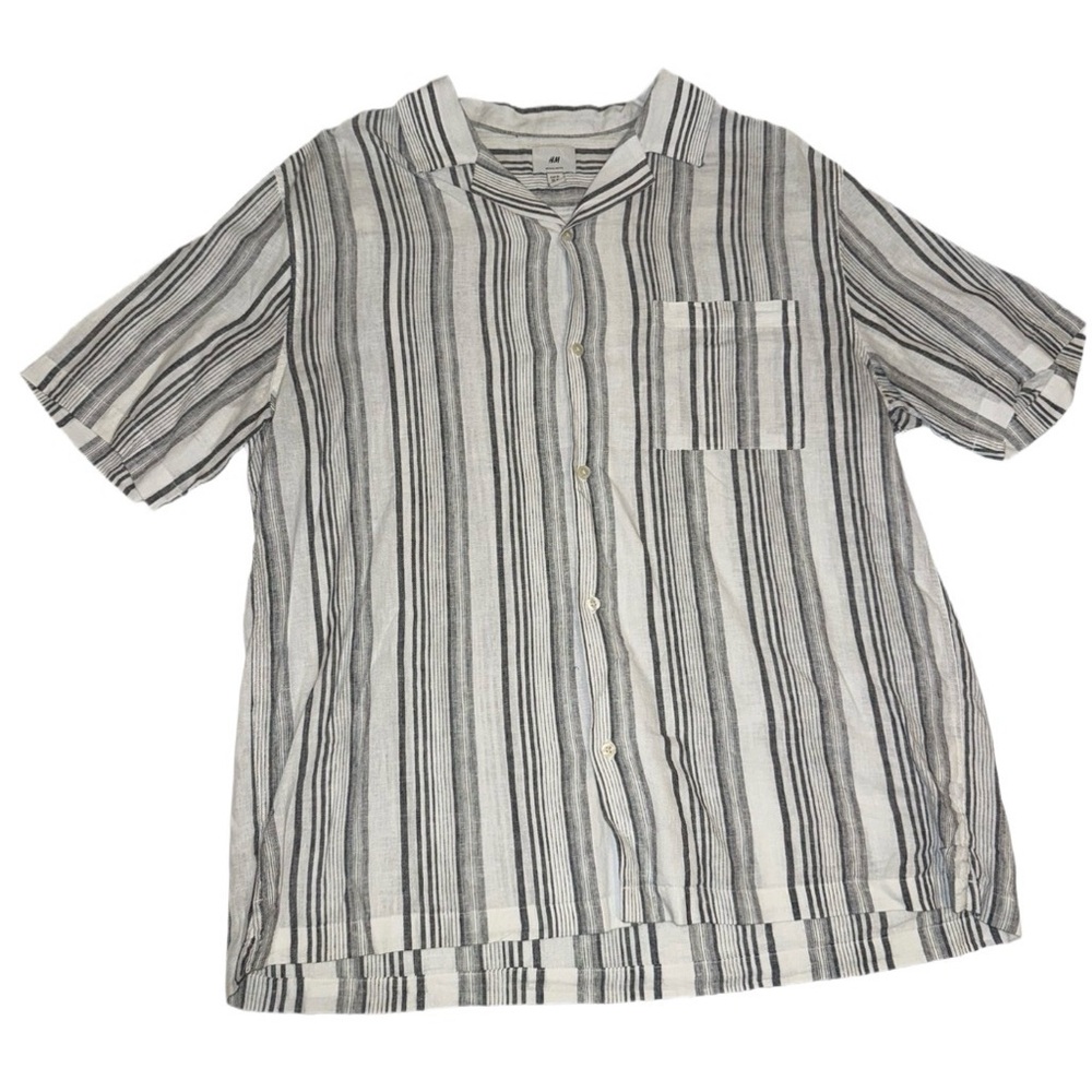 H&M Striped Short Sleeve Button Up Shirt XL Casual Summer
